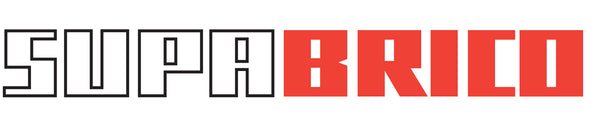 Supabrico text logo in red & white